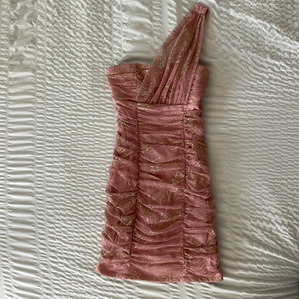 BCX Pink and Gold One-Shoulder Mini Dress